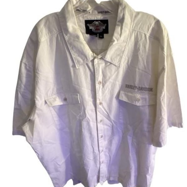 Harley-Davidson Button Down Cotton Shirt Size 2XL White Embroidery