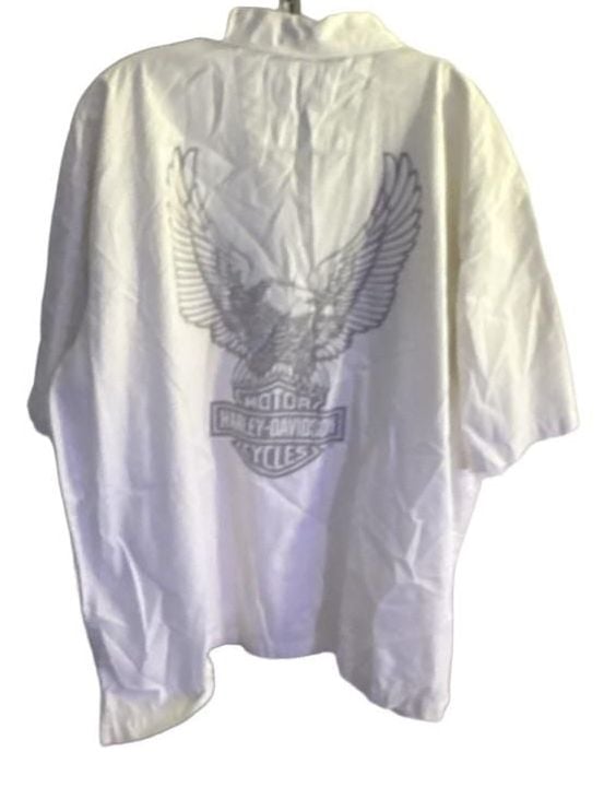 Harley-Davidson Button Down Cotton Shirt Size 2XL White Embroidery 7