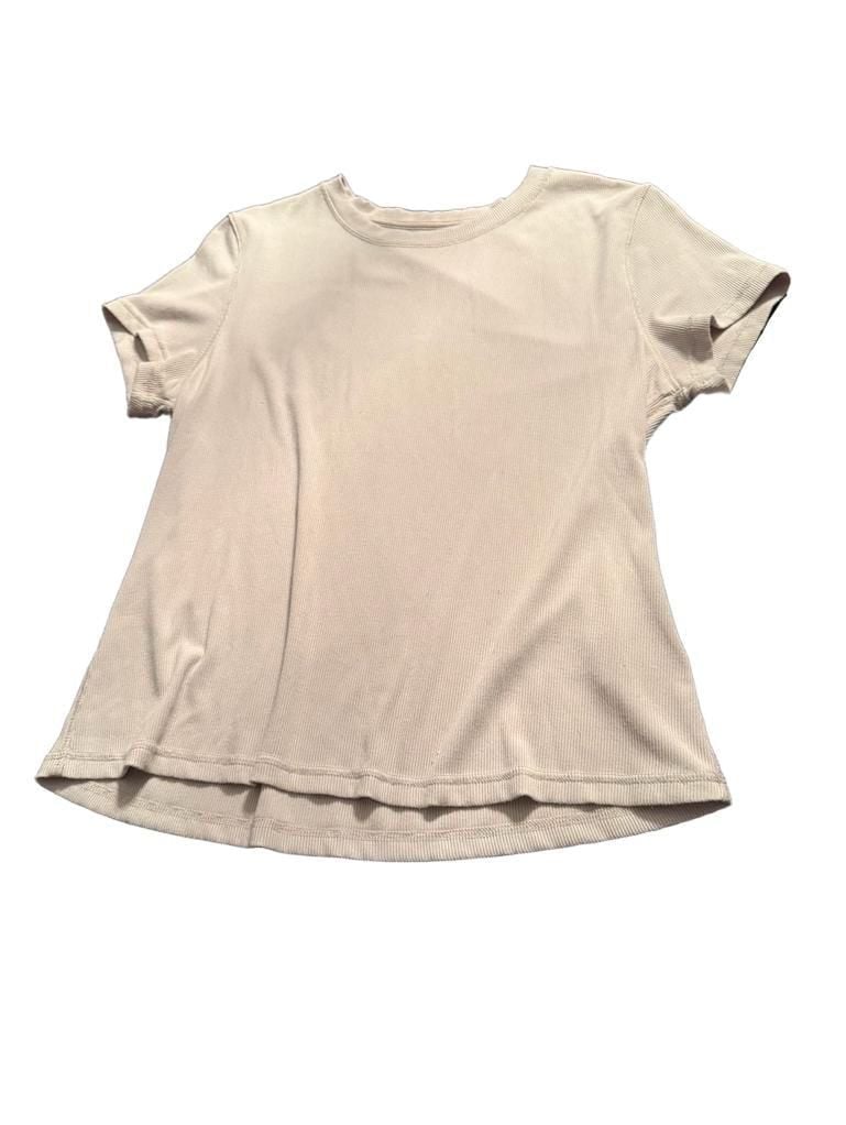 Magaschoni Ribbed Short Sleeve T-Shirt Size Medium Beige womens tee NEW 2