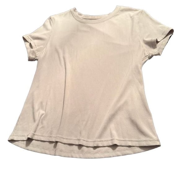 Magaschoni Ribbed Short Sleeve T-Shirt Size Medium Beige womens tee NEW