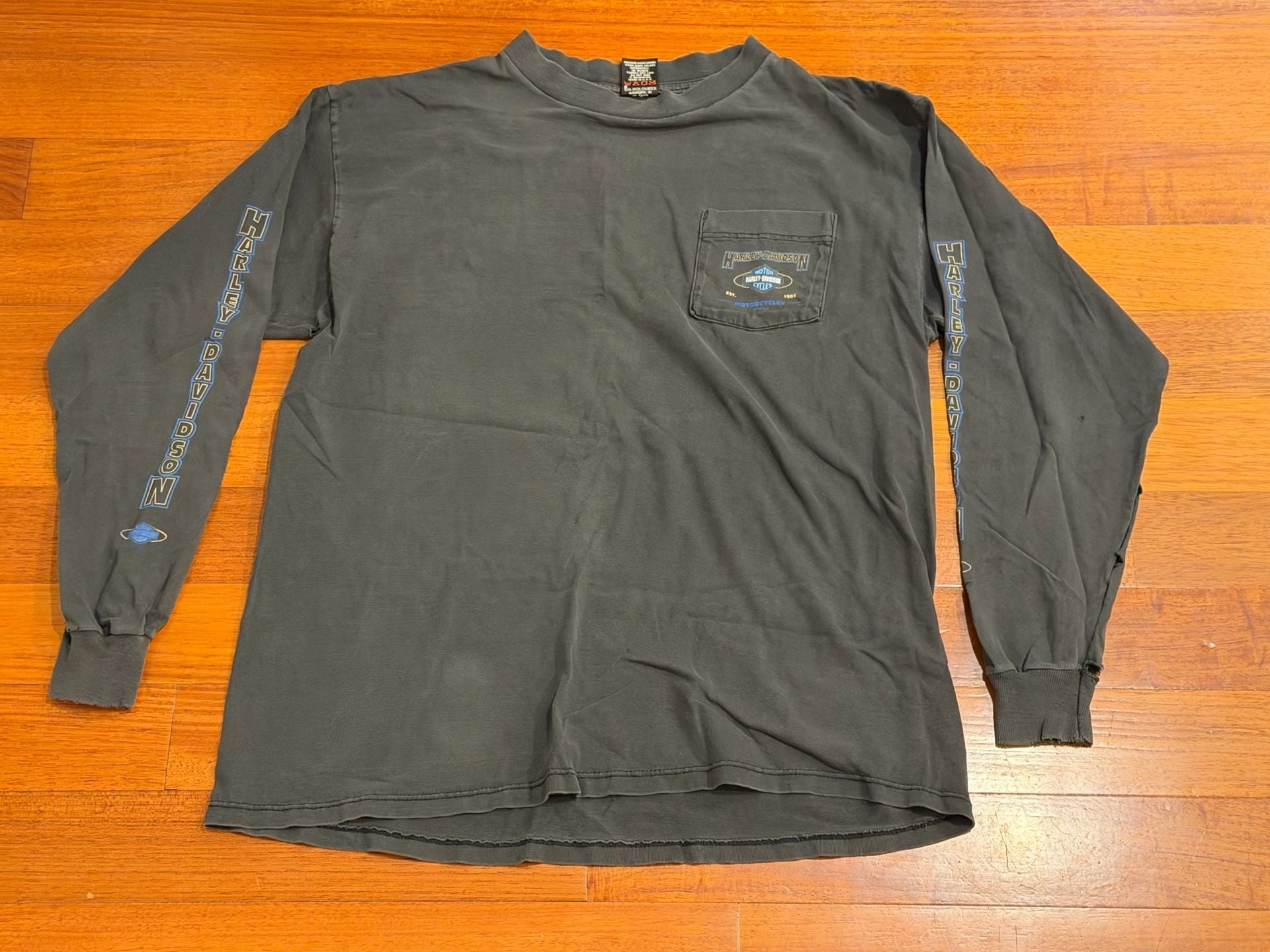 Harley-Davidson Long Sleeve Pocket T-Shirt Size XL Black Distressed 2