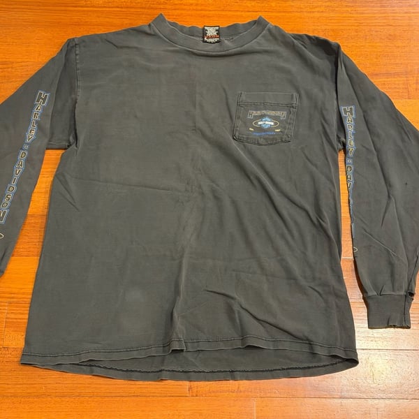 Harley-Davidson Long Sleeve Pocket T-Shirt Size XL Black Distressed