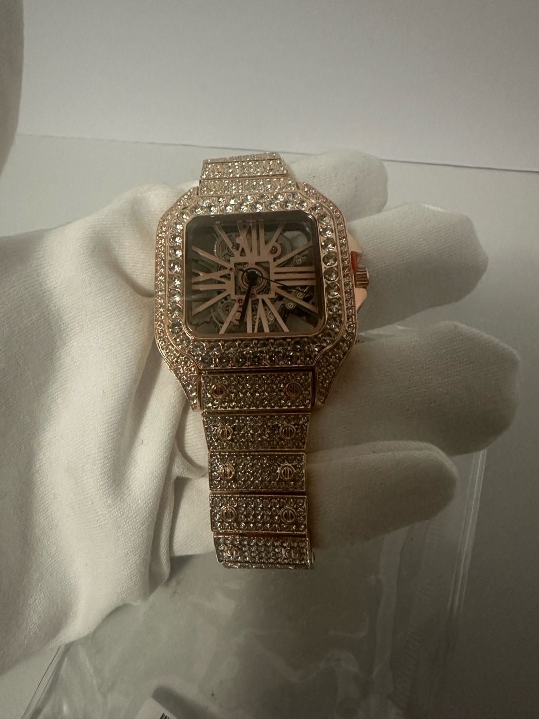 Wrist Watch Rose Gold Iced Out Skeleton 4