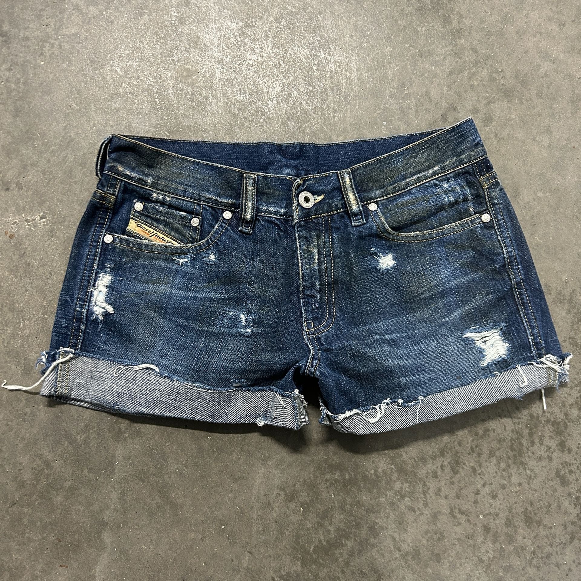 Diesel Rame L.32 Shorts Size 28 Blue Distressed Cuffed Denim 2