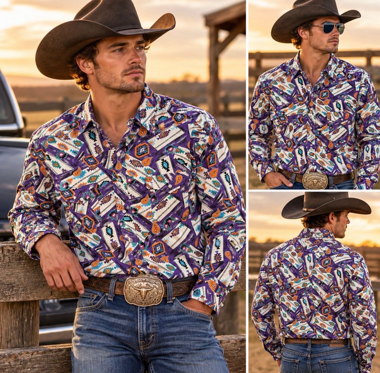 Vintage Wrangler Cowboy Cut XL Tall Western Aztec Geometric Pearl Snap Shirt 16½ 35 2