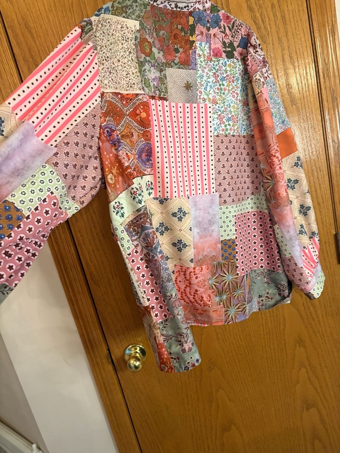 Multicolor Patchwork Print Long Sleeve Boho Blouse Top 3