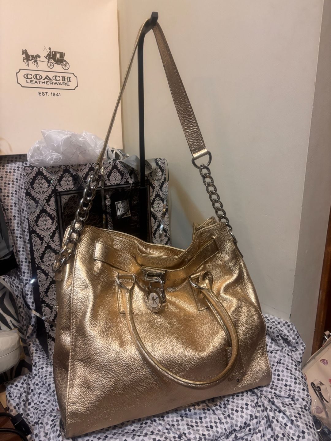 Michael Kors Hamilton Gold Metallic Leather Handbag 2