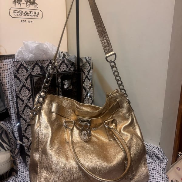 Michael Kors Hamilton Gold Metallic Leather Handbag