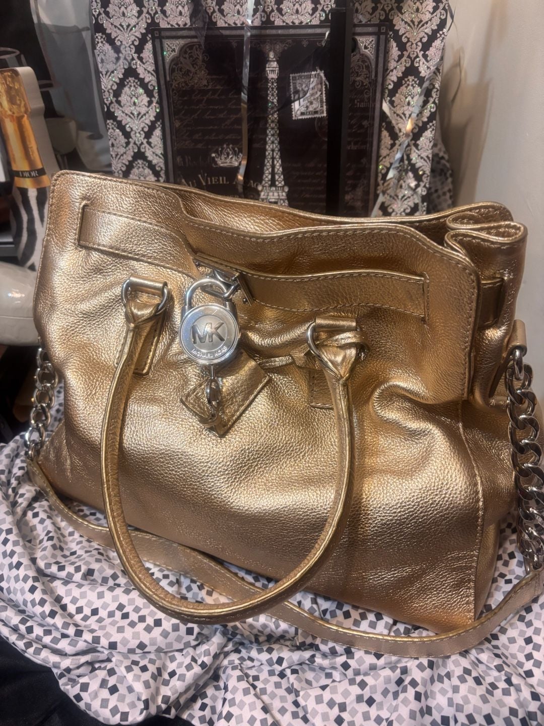 Michael Kors Hamilton Gold Metallic Leather Handbag 3