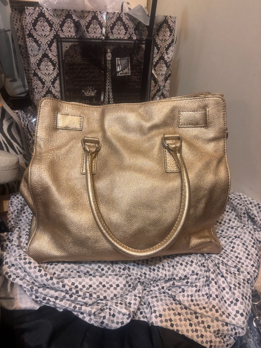 Michael Kors Hamilton Gold Metallic Leather Handbag 4