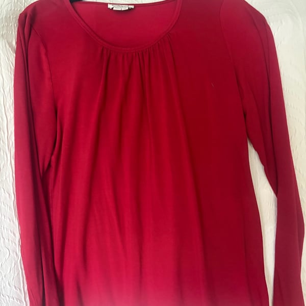 Chaus Long Sleeve Pleated Shirt Size L Red Crew Neck Top