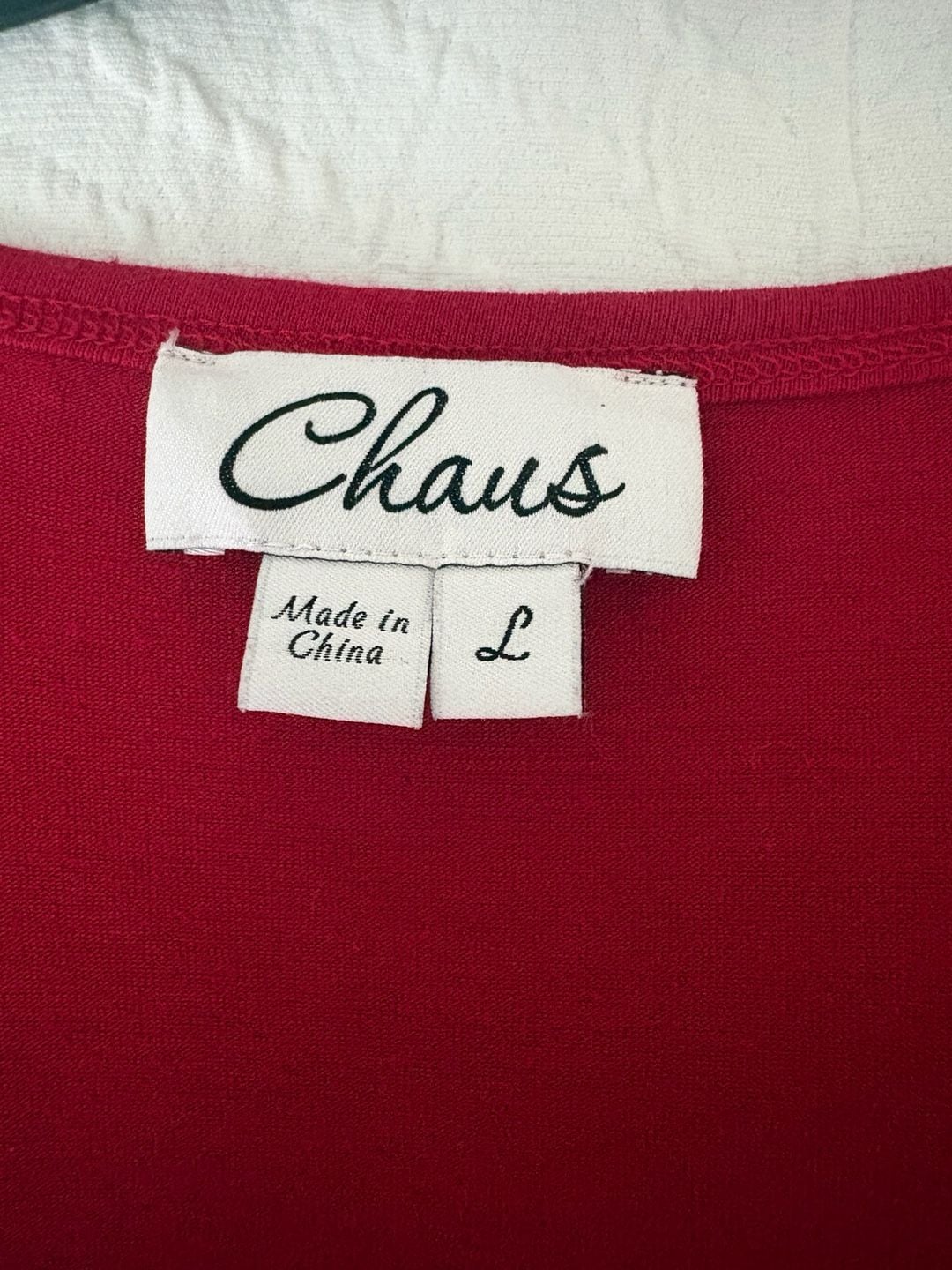 Chaus Long Sleeve Pleated Shirt Size L Red Crew Neck Top 4
