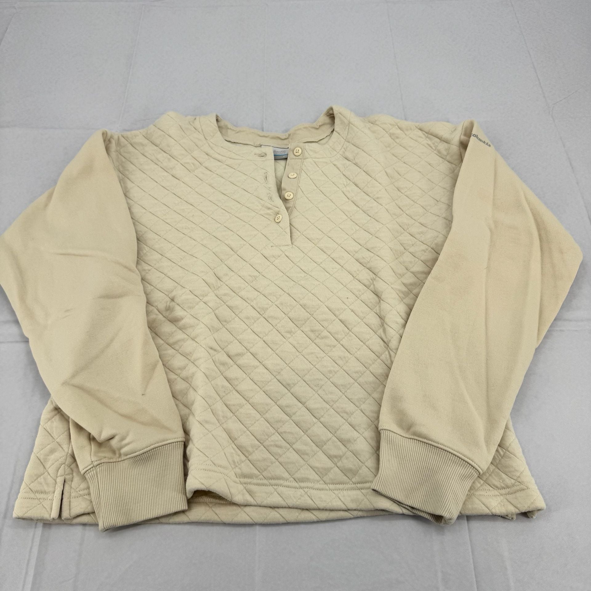 Columbia Hart Mountain Quilted Crew Size M Tan Pullover 2