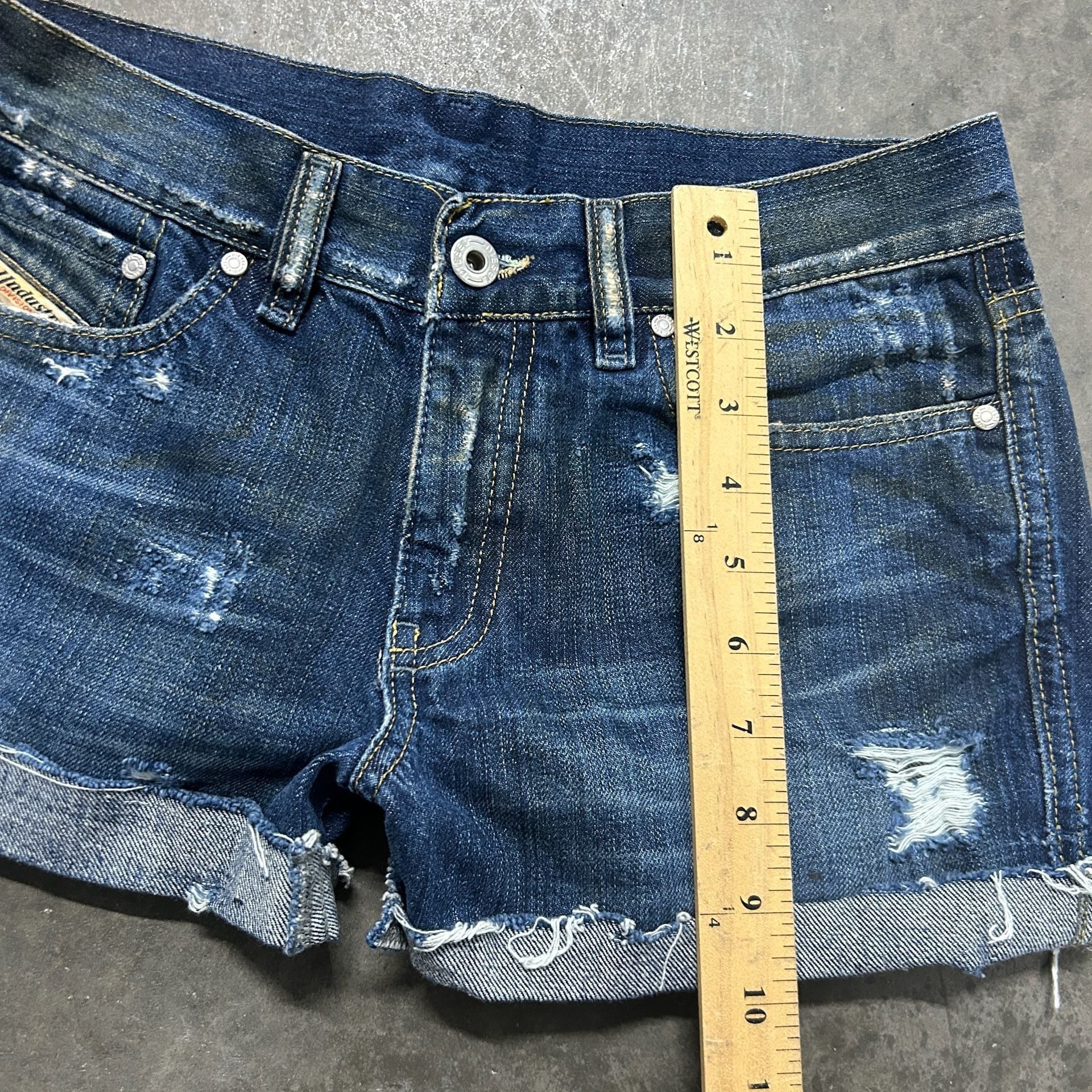 Diesel Rame L.32 Shorts Size 28 Blue Distressed Cuffed Denim 8