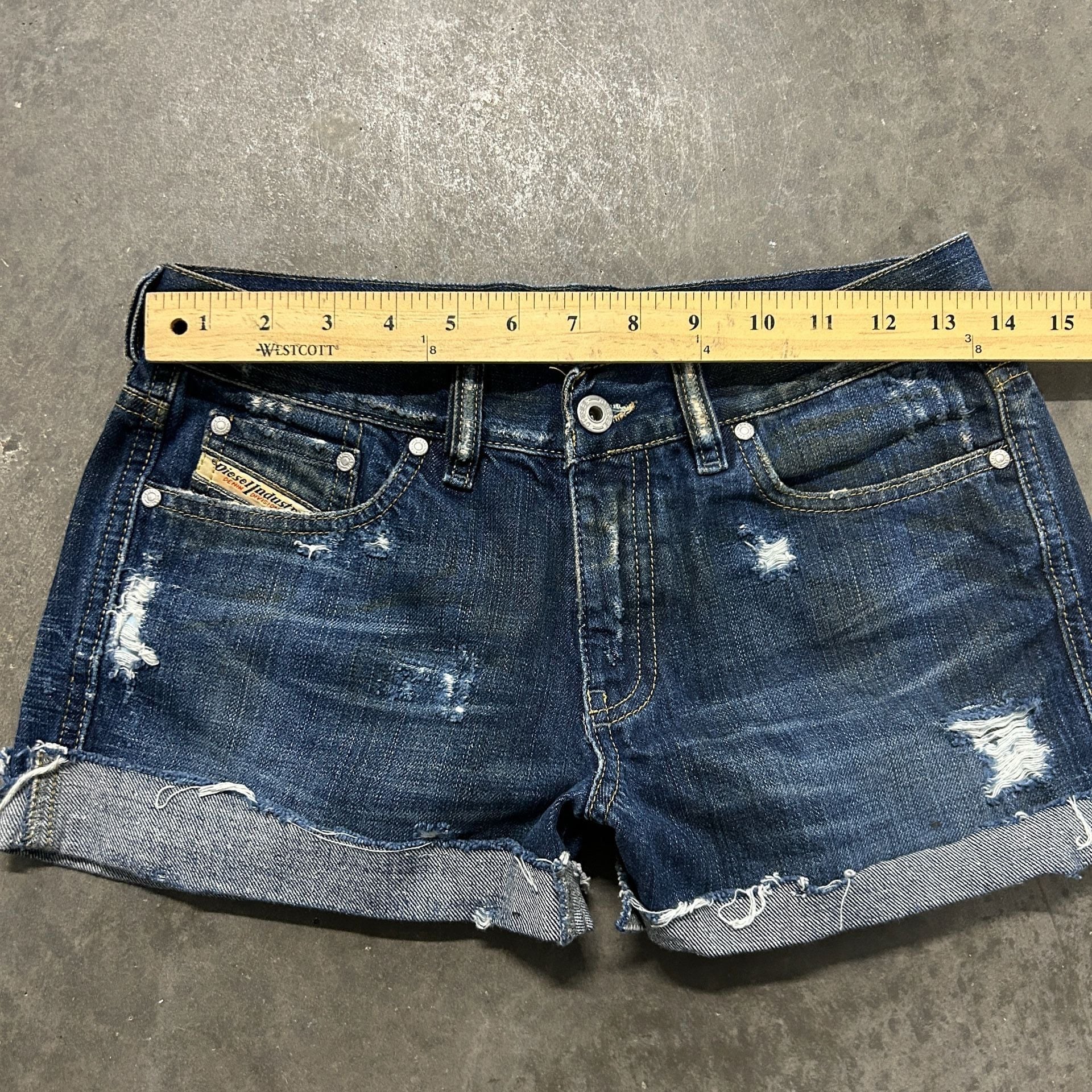 Diesel Rame L.32 Shorts Size 28 Blue Distressed Cuffed Denim 7