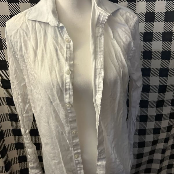 Michael Kors White Crinkle Cotton Long Sleeve Button Down Shirt