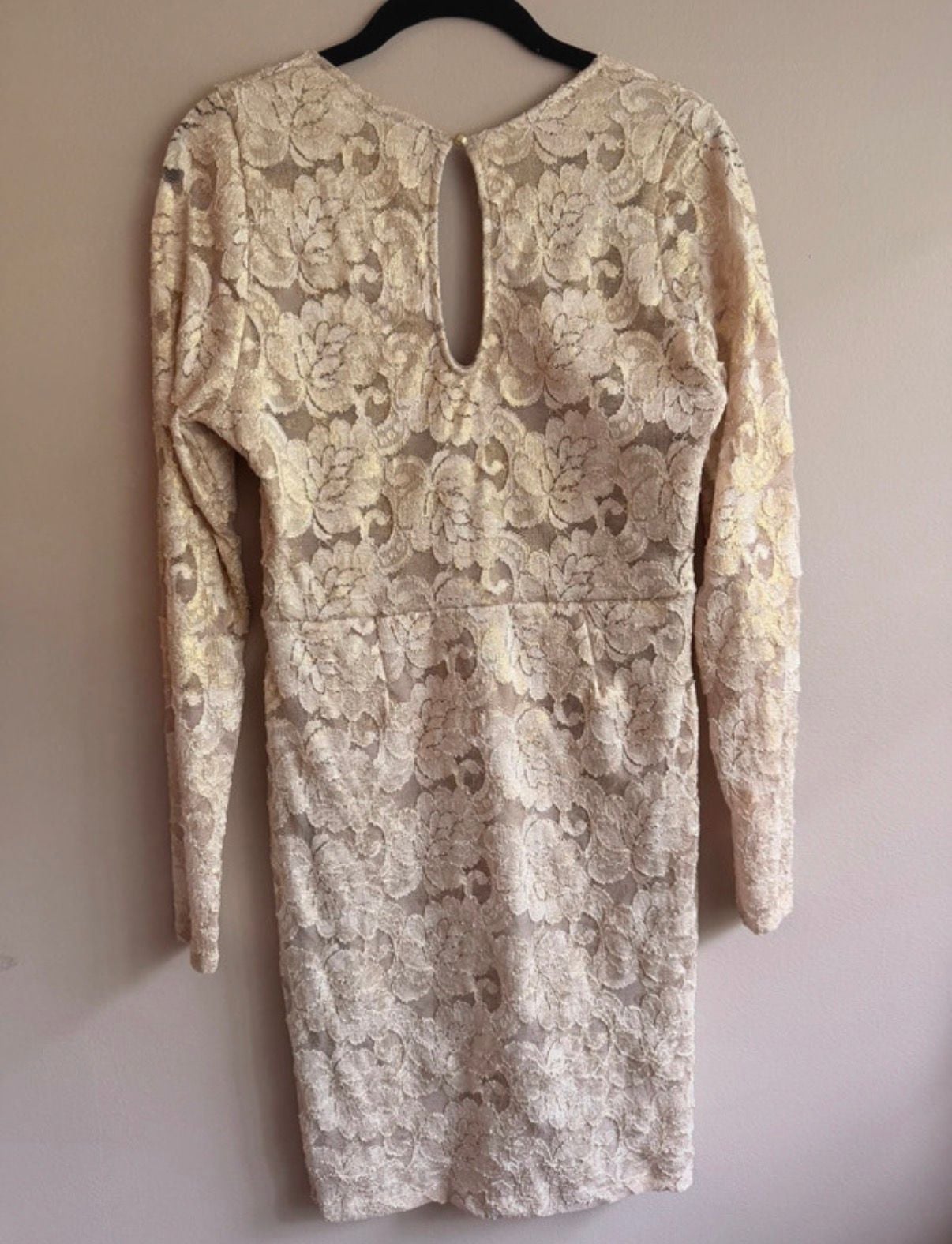 Charlotte Russe L Long Sleeve Lace Bodycon Dress Gold Champagne 7