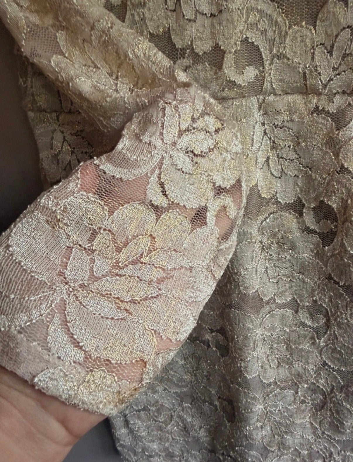 Charlotte Russe L Long Sleeve Lace Bodycon Dress Gold Champagne 8