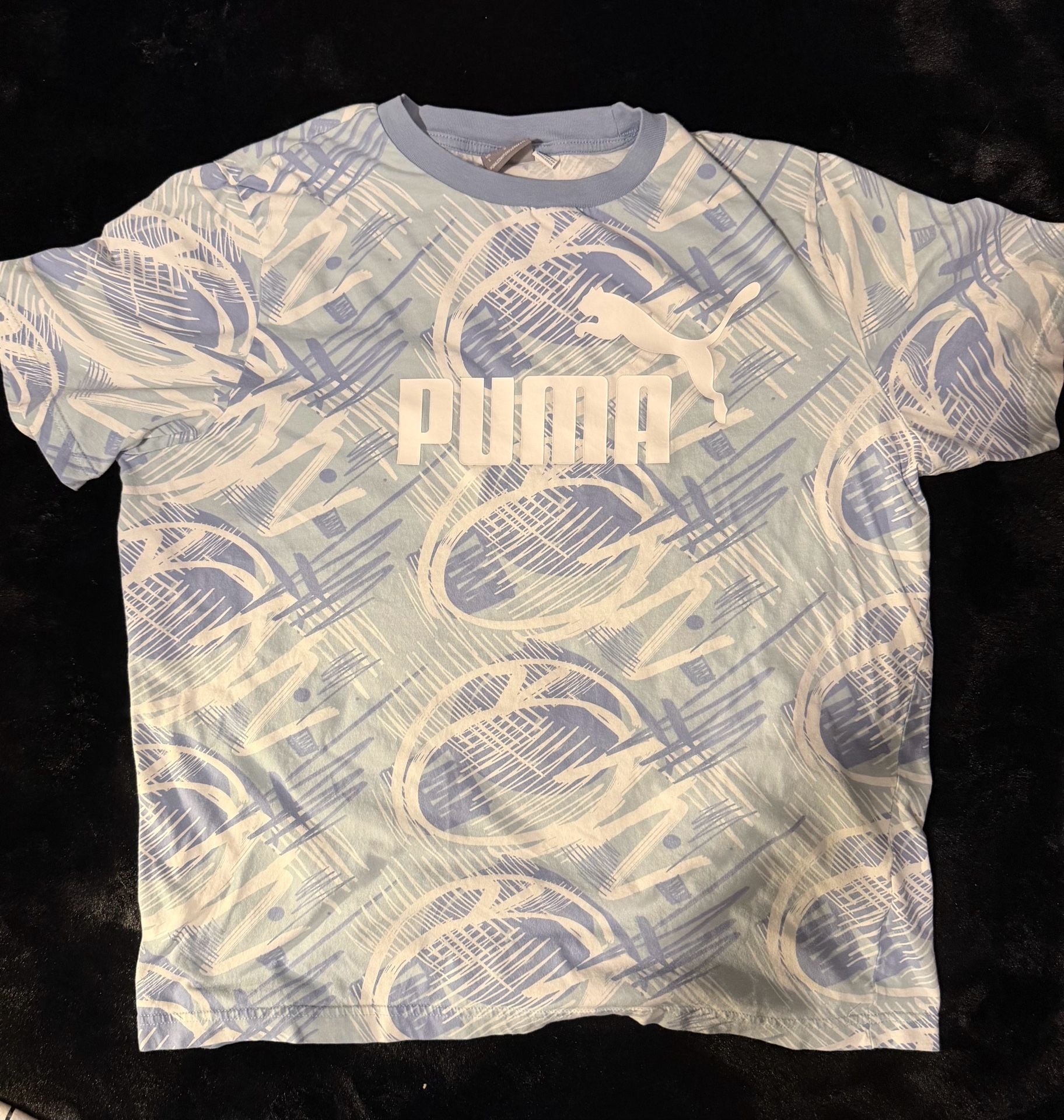 Puma AOP T-Shirt Size L Blue White Graphic Print 2