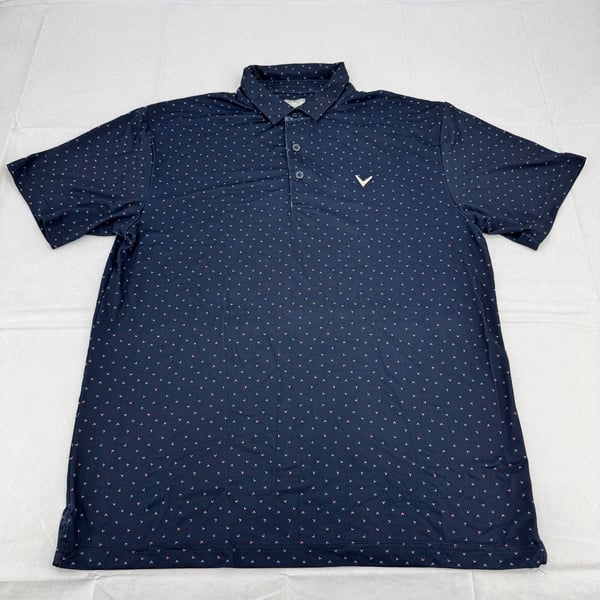 Callaway Opti-Dri Golf Polo Shirt Size M Navy Blue Chevron Print