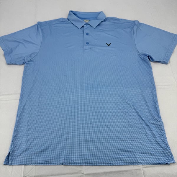 Callaway Golf Polo Shirt Size L Blue Opti-Dri Micro Check Short Sleeve