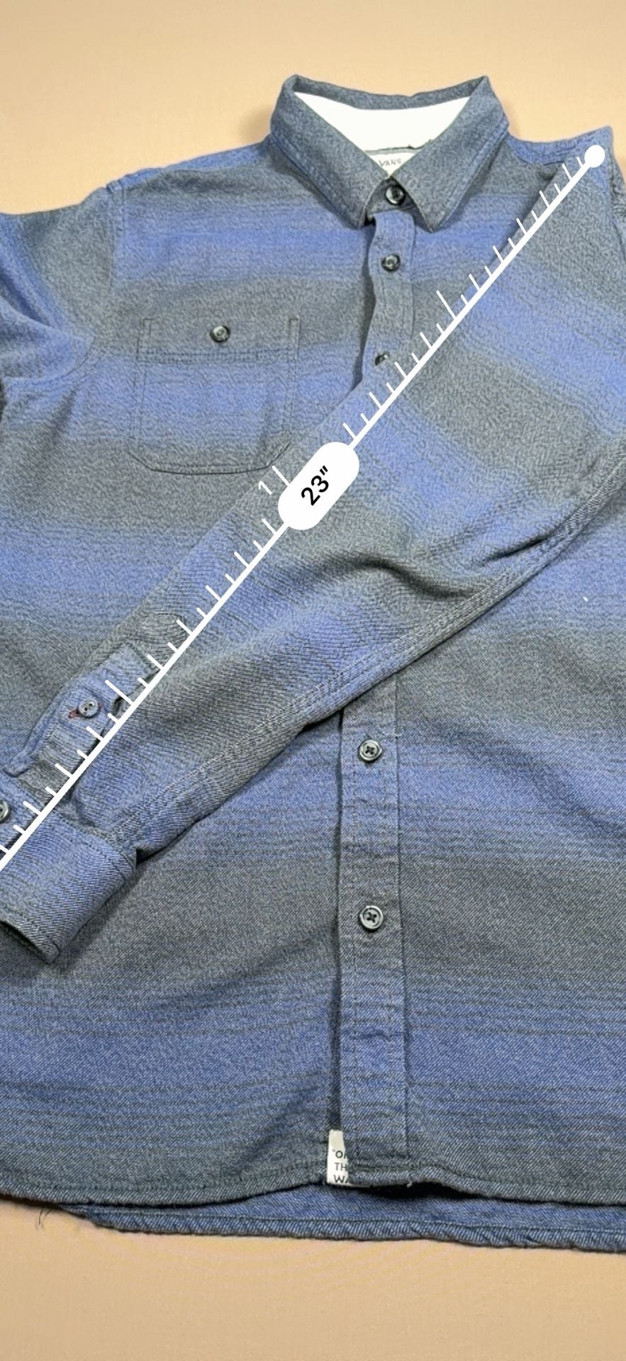 Vans Flannel Button Up Shirt Size Small Blue Gray Striped Long Sleeve 14