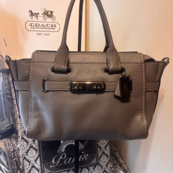 Coach Swagger 27 Pebble Leather Satchel Grey Handbag