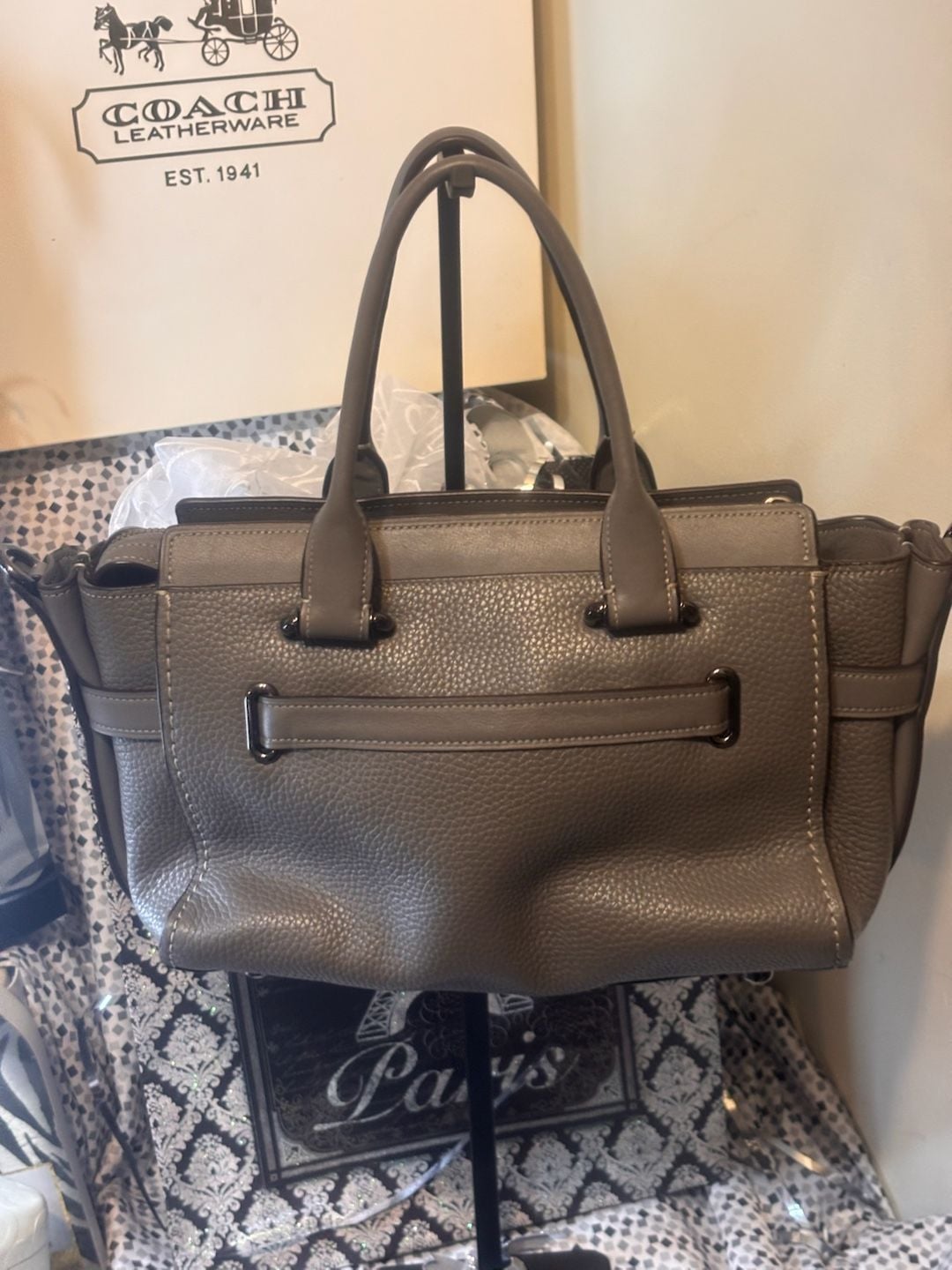 Coach Swagger 27 Pebble Leather Satchel Grey Handbag 6