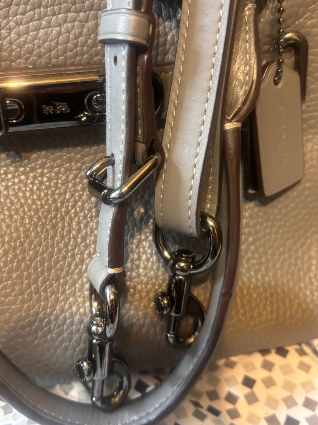 Coach Swagger 27 Pebble Leather Satchel Grey Handbag 10