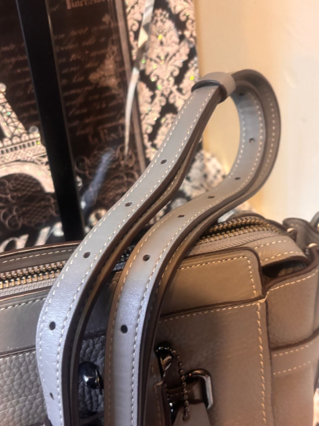 Coach Swagger 27 Pebble Leather Satchel Grey Handbag 11