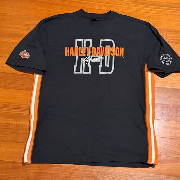 Harley-Davidson T-Shirt Black Orange H-D Logo Side Stripes