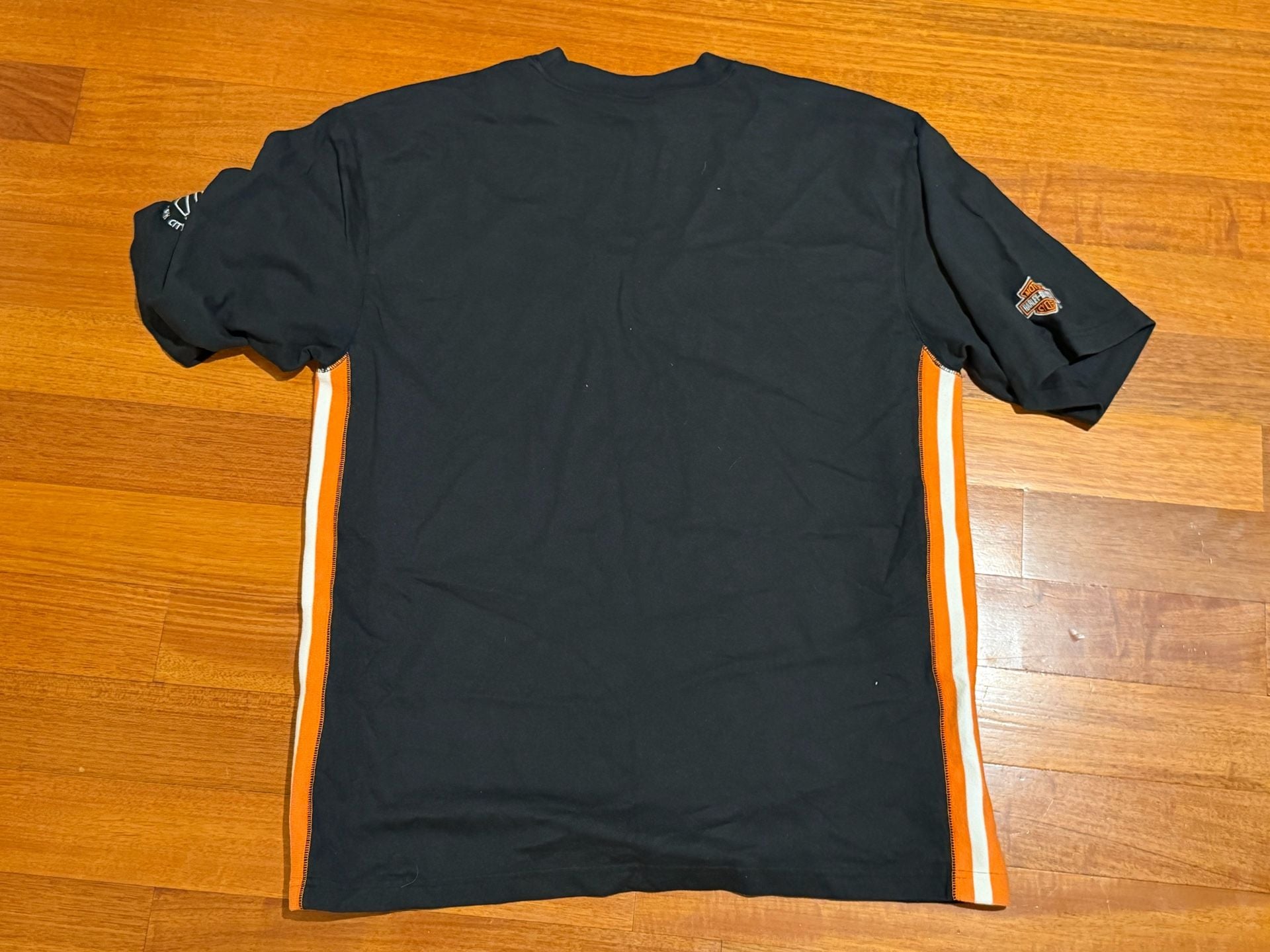 Harley-Davidson T-Shirt Black Orange H-D Logo Side Stripes 9