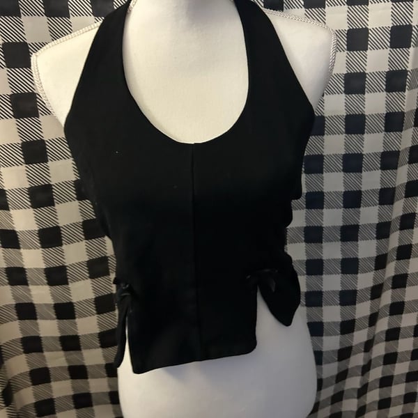 Black Halter Top With Bow Detailing
