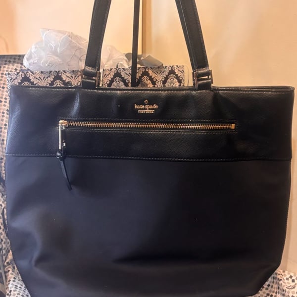 Kate Spade New York Black Nylon Leather Tote Bag