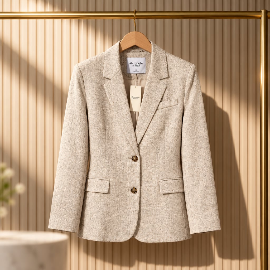 Abercrombie & Fitch Blazer Size S Beige Linen Blend Jacket 2