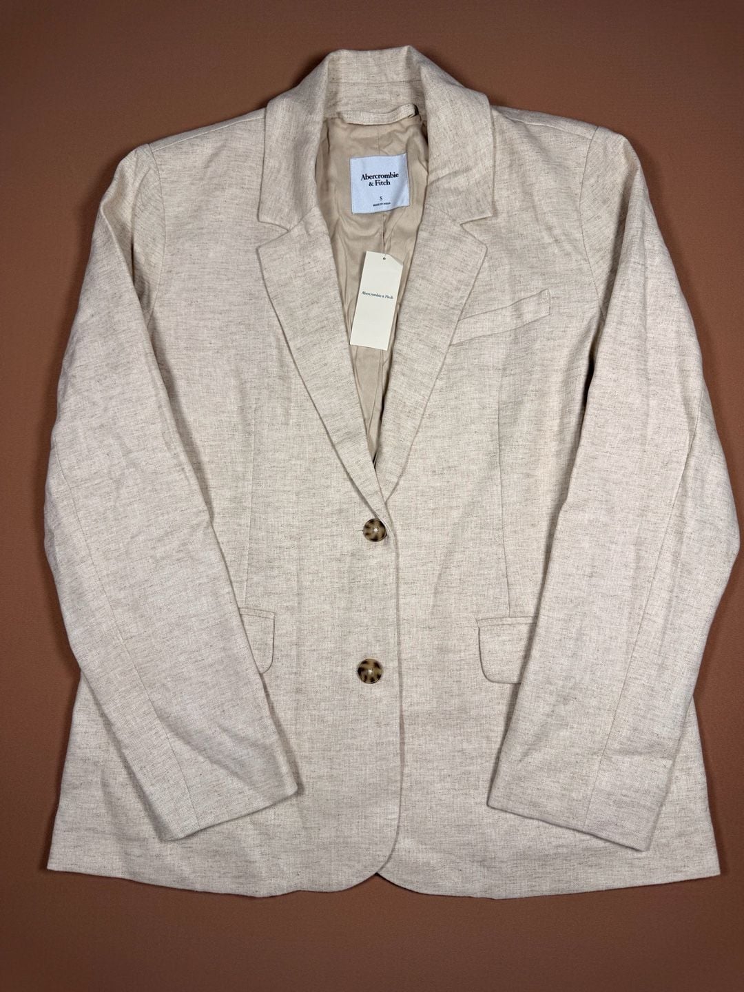 Abercrombie & Fitch Blazer Size S Beige Linen Blend Jacket 3