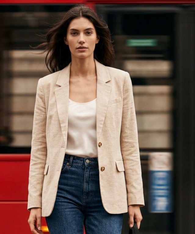 Abercrombie & Fitch Blazer Size S Beige Linen Blend Jacket 6