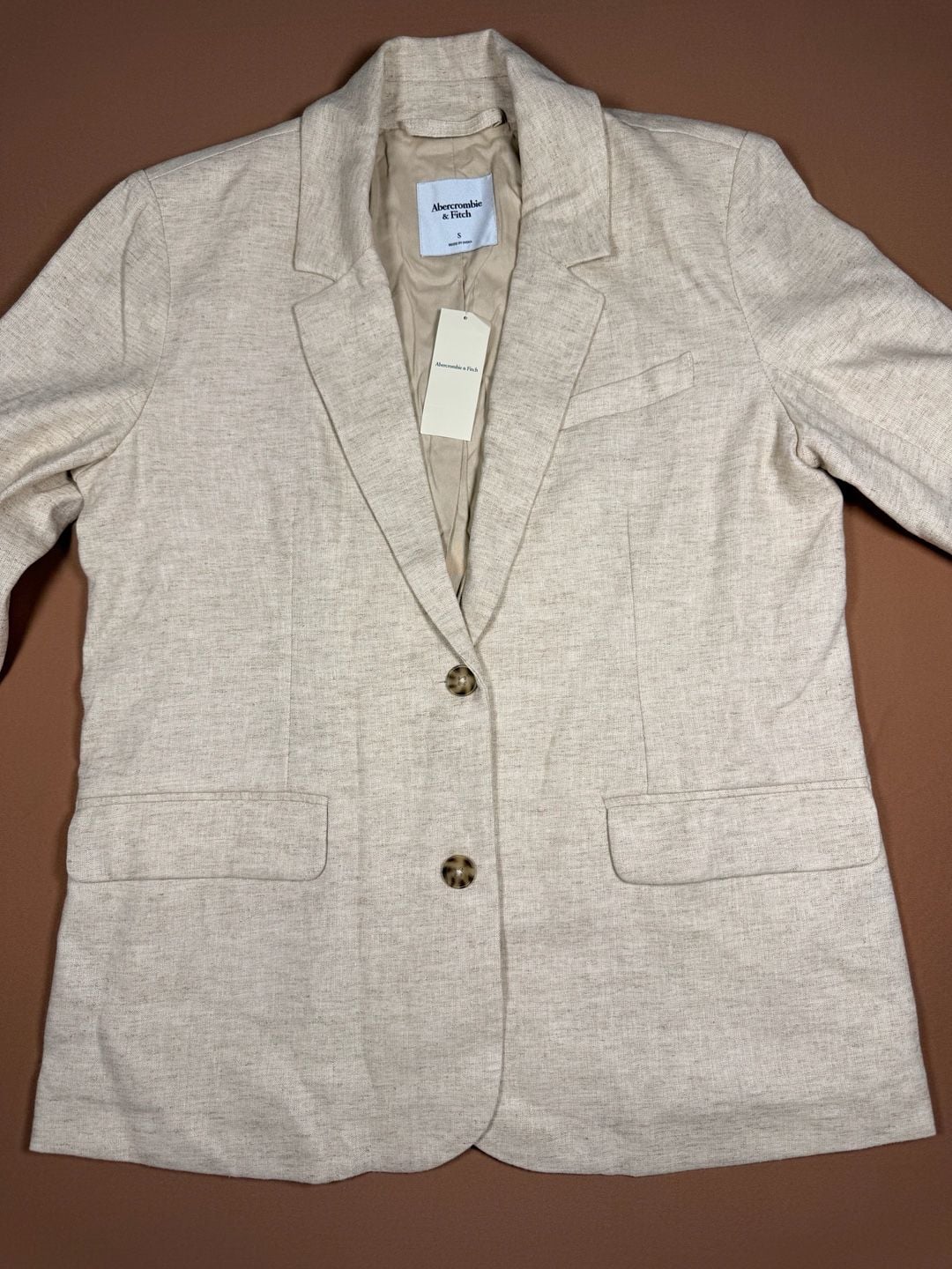 Abercrombie & Fitch Blazer Size S Beige Linen Blend Jacket 7