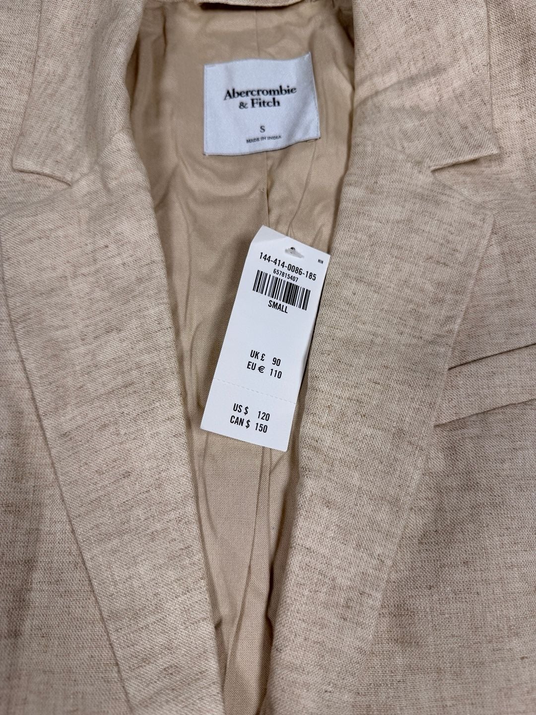 Abercrombie & Fitch Blazer Size S Beige Linen Blend Jacket 8