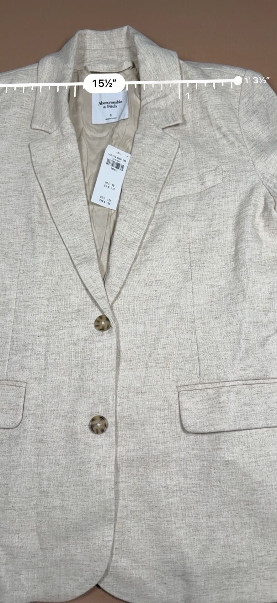 Abercrombie & Fitch Blazer Size S Beige Linen Blend Jacket 12