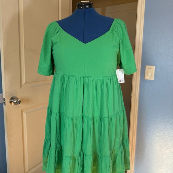 Juniors' Plus Size SO Flutter Sleeve Tiered Mini Dress in Green