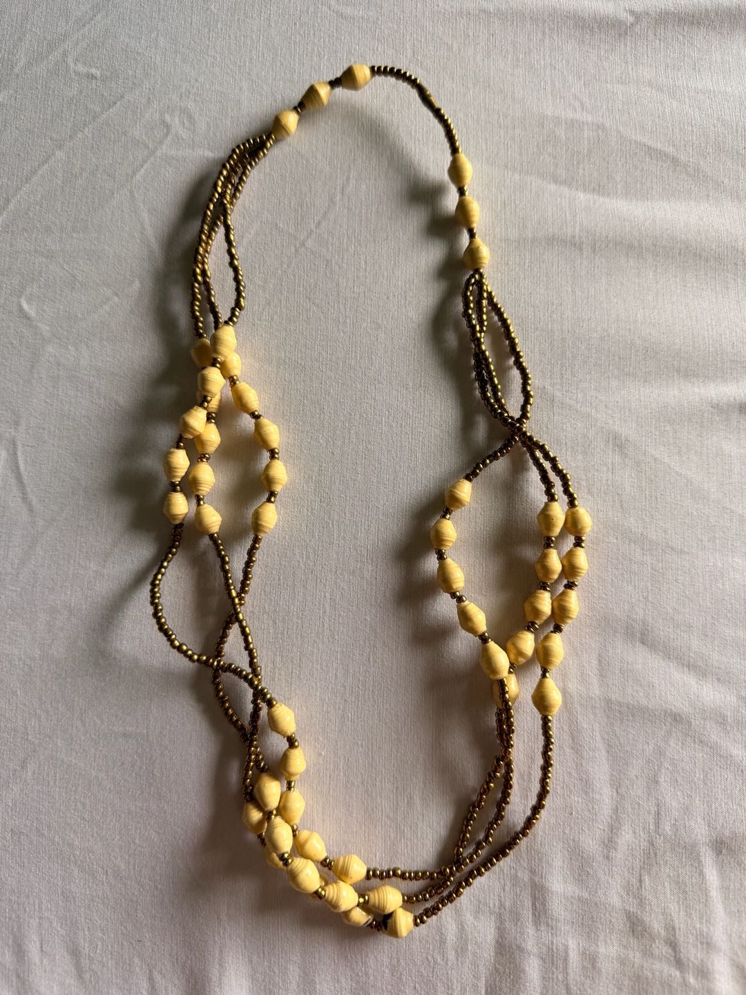 Artisan Yellow Paper Bead And Bronze Seed Bead Necklace 2