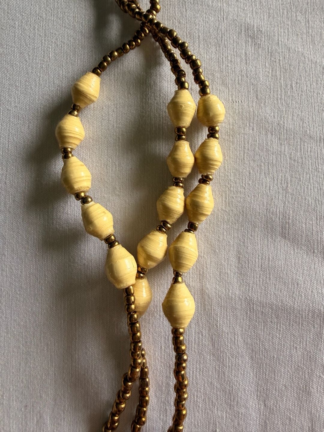 Artisan Yellow Paper Bead And Bronze Seed Bead Necklace 3
