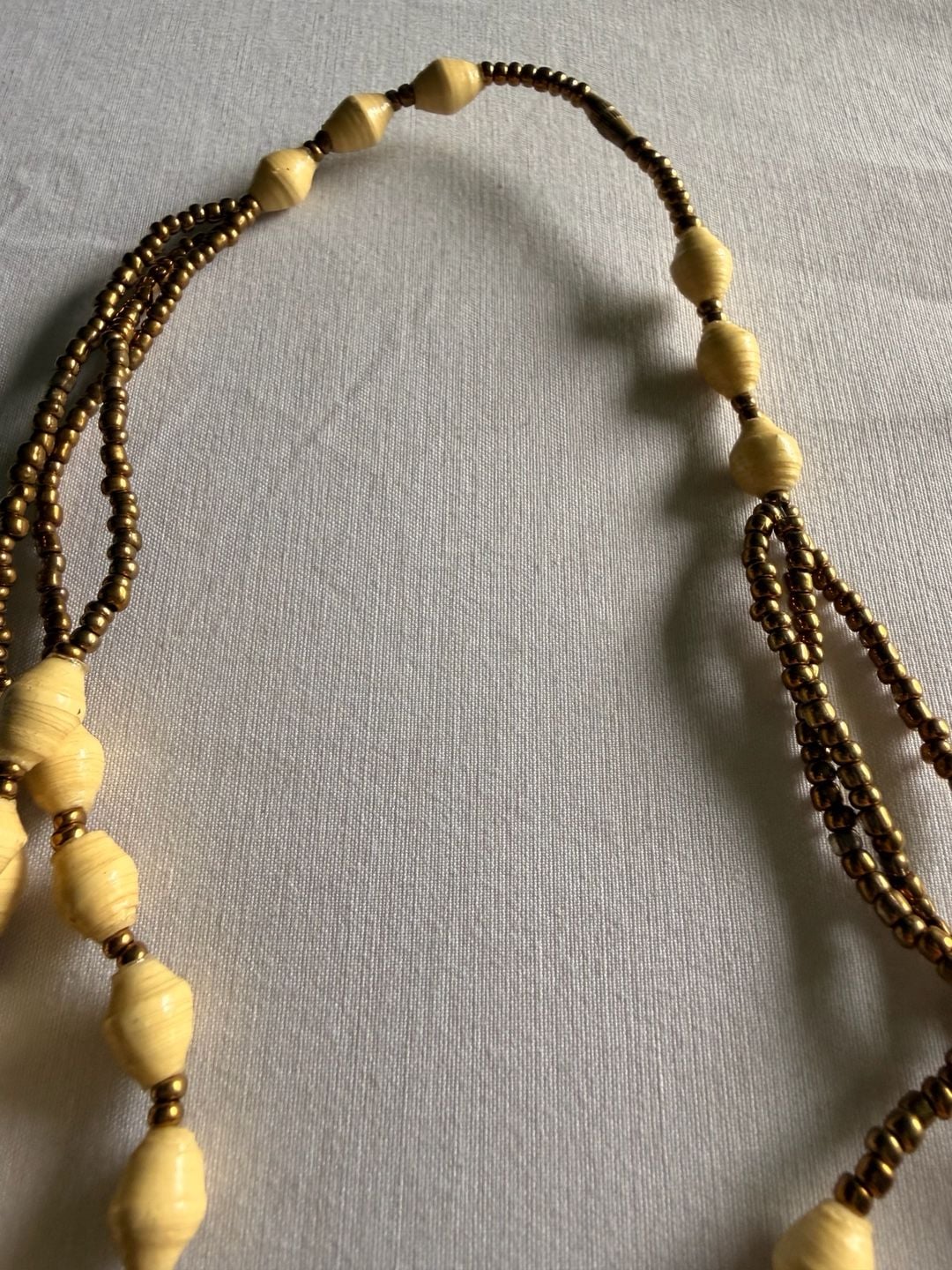 Artisan Yellow Paper Bead And Bronze Seed Bead Necklace 5