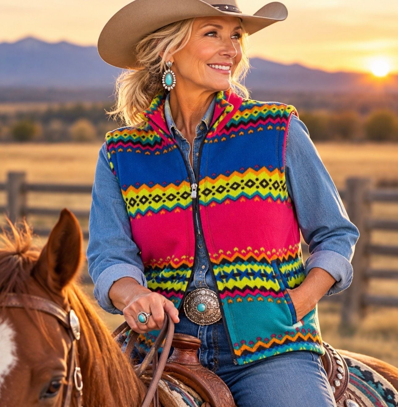 Susan Bristol XL Southwestern Fleece Vest Western Cowgirl Aztec Rodeo Ranch Boho 2