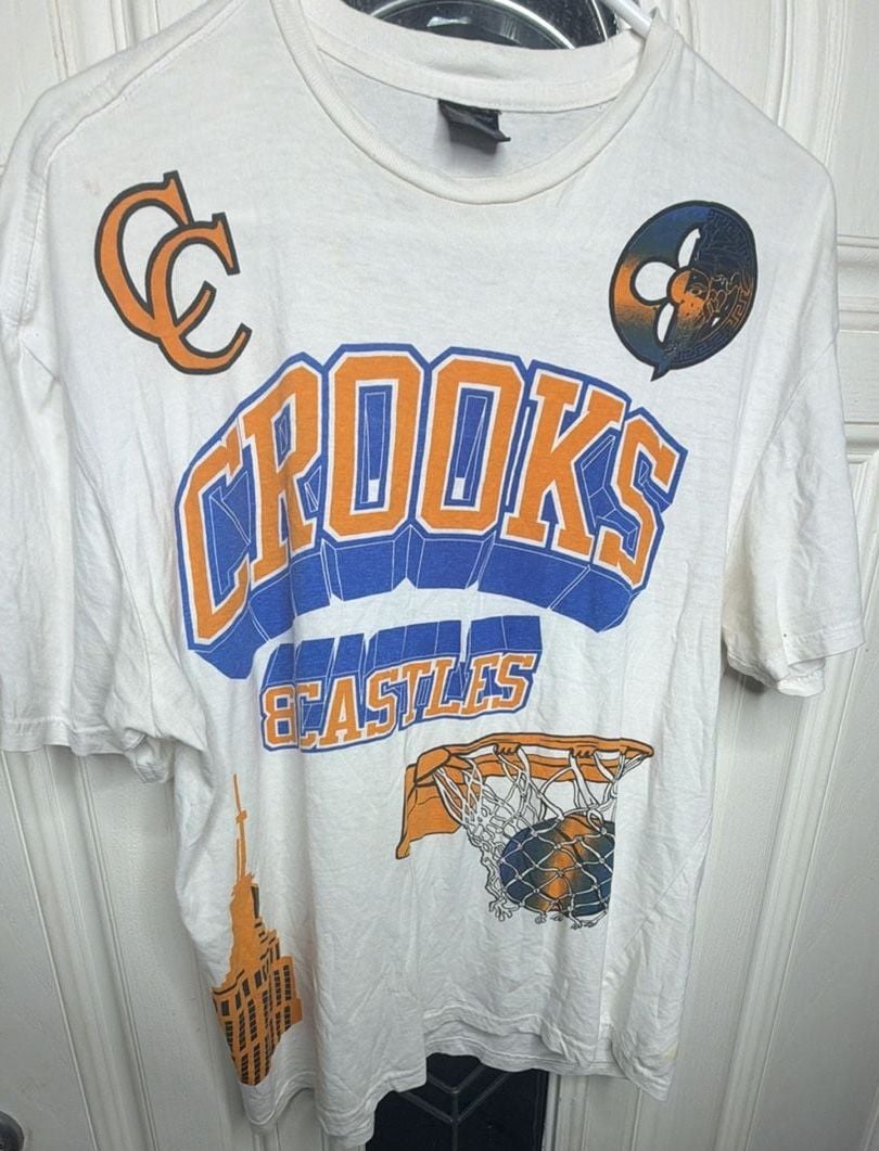 Crooks & Castles T-Shirt Size L White Basketball Graphic 3