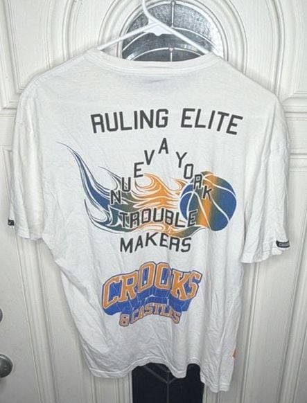 Crooks & Castles T-Shirt Size L White Basketball Graphic 7