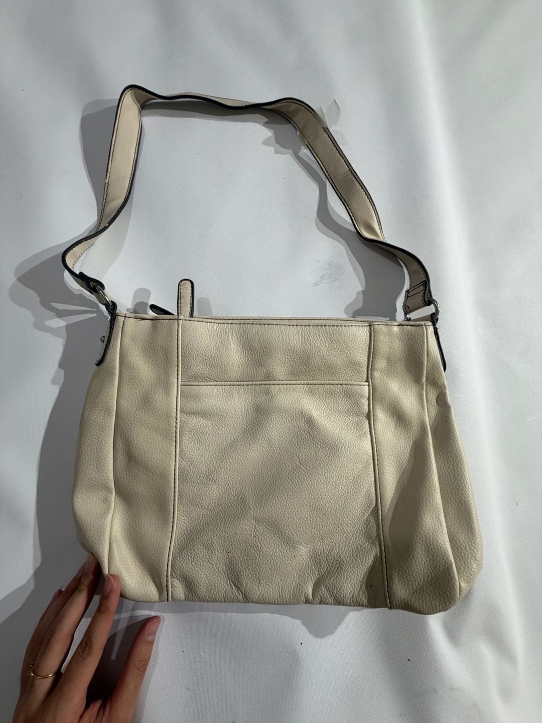 Cream Genuine Leather Cargo Bucket Shoulder Bag Multi Pocket Purse 3