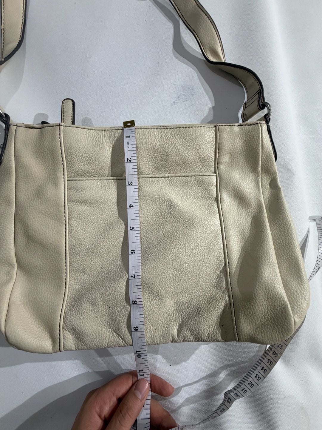 Cream Genuine Leather Cargo Bucket Shoulder Bag Multi Pocket Purse 4
