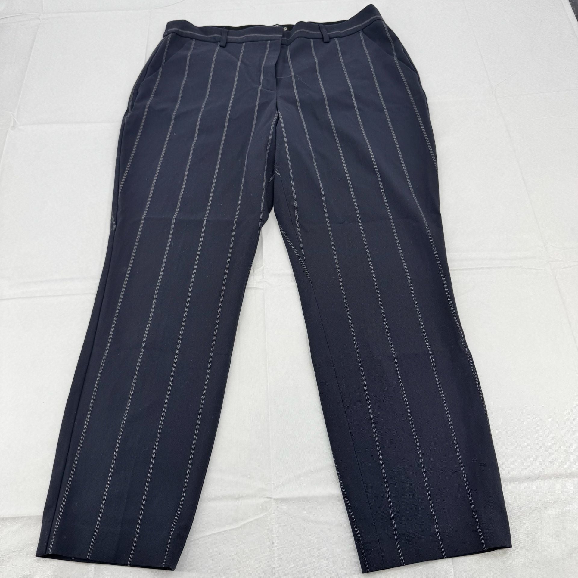 Express Columnist Ankle Pants Size 14 Pinstripe Mid Rise Navy 2